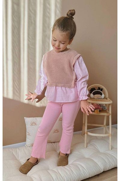 MİO Girl's 3 Piece Knitwear Sweater Shirt Leggings Set Pink