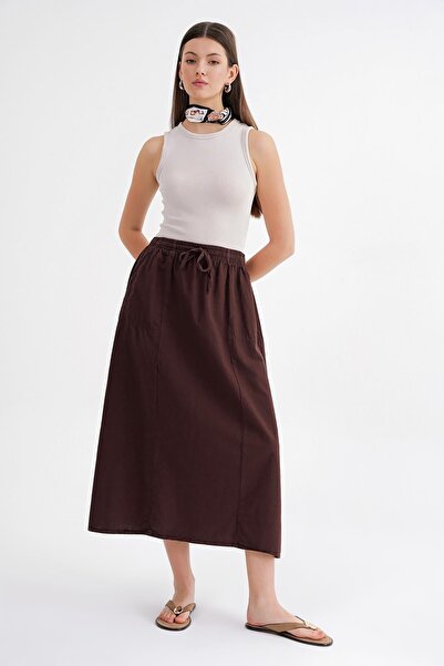 Mixray 4633 Fusta de damă cu buzunare laterale Piesă maro