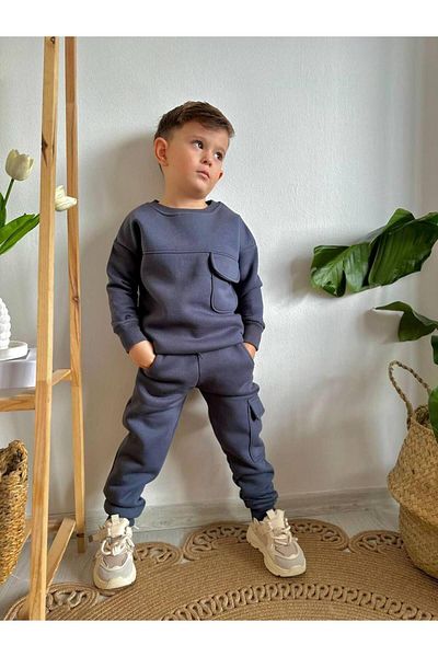 MİO Boy's 3 Thread Raised Pocket Detailed Anthracite Suit Anthracite