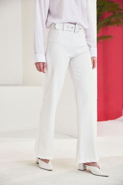 Foremia Flared Bell Bottom Trousers-Ecru