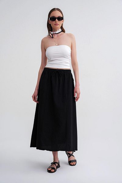 Mixray 4633 Women's Side Pocket Piece Skirt Black