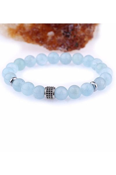 OSMANLI DEĞERLİ TAŞ 8mm Aquamarine Bracelet - Certified Natural Stone - B315