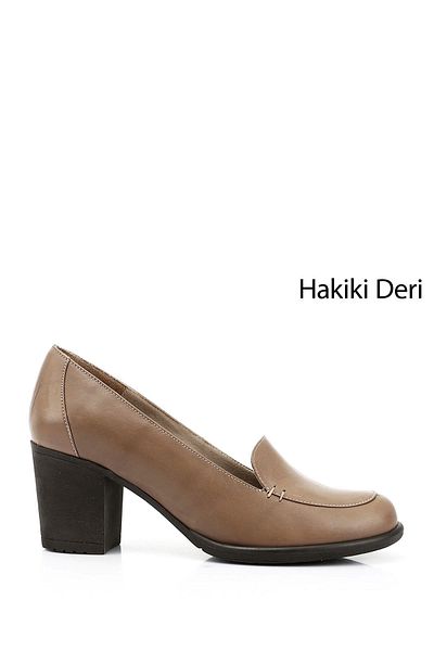 GÖNDERİ(R) Women / Girls Light Mink Medium Thick Heeled Genuine Leather Shoes
