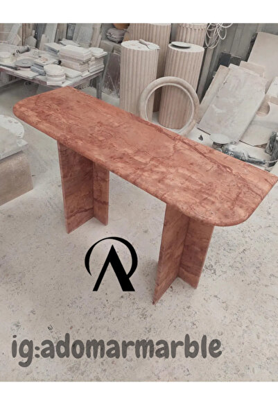 adomarmarblehandmadeandluxury Adomar Kırmızı Traverten Dresuar, Pembe Traverten Dresuar, %100 Doğal Taş, Konsol Masası, Özel Ölçü
