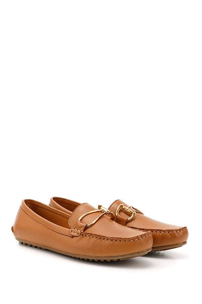 GÖNDERİ(R) Women / Girls Tan Antique Buckle Rok Genuine Leather Comfort Loafer