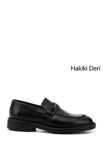 GÖNDERİ(R) Men's Black Buckle Genuine Leather Loafer Shoes