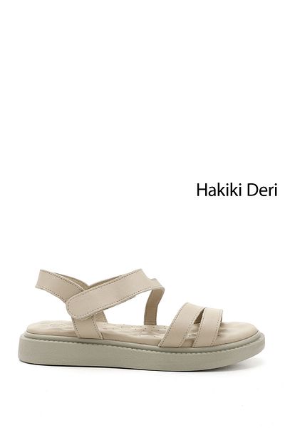 GÖNDERİ(R) Γυναικεία / Κορίτσια Μπεζ Velcro Strap Γνήσιο Δέρμα Comfort Σανδάλια