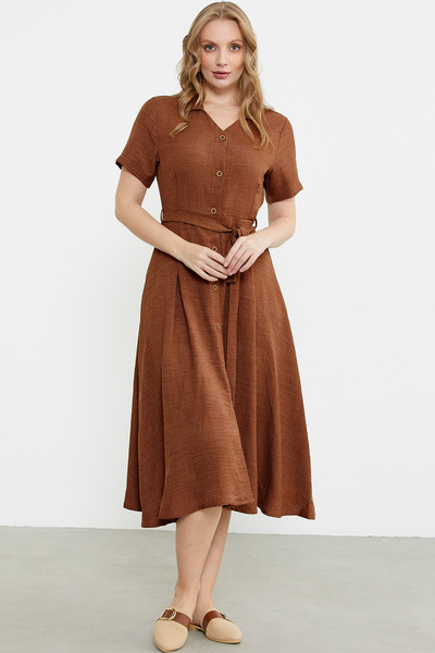 Sementa قميص كتان طويل - بني