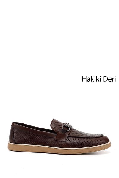 GÖNDERİ(R) Men's Brown Buckle Genuine Leather Loafer Shoes