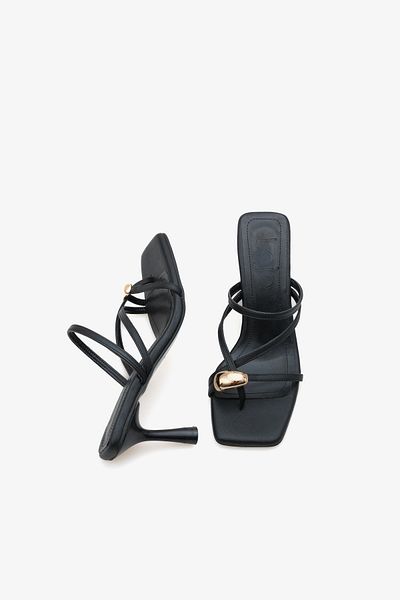 LOJO Women's Gold Buckle Heeled Strappy Daily Slippers Lary Black