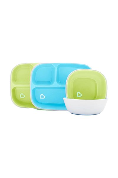 Munchkin ®   Splash ™   4-Compartment Plate and 2-Bowl Set 6Ay+ Blue/Green