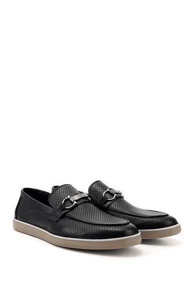 GÖNDERİ(R) Men's Black Buckle Genuine Leather Loafer Shoes