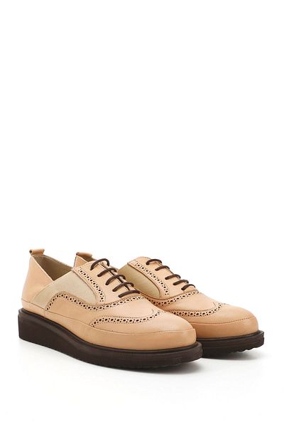 GÖNDERİ(R) Women's Leather Laced Wedge Sole Genuine Leather Shoes