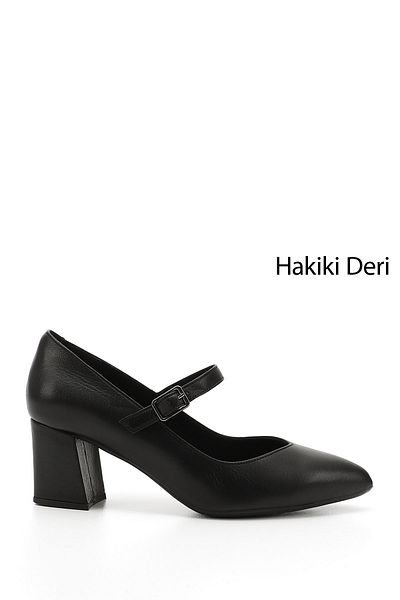 GÖNDERİ(R) Women/Girls Black Pointed Toe Heeled Mary Jane Genuine Leather Shoes