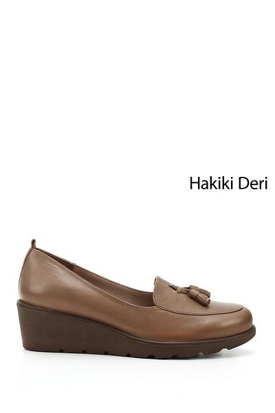 GÖNDERİ(R) Women's Mink Antique Wedge Sole Tasseled Genuine Leather Shoes