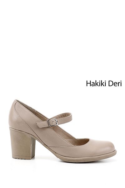 GÖNDERİ(R) Women/Girls Beige Blunt Toe Medium Thick Heeled Genuine Leather Shoes