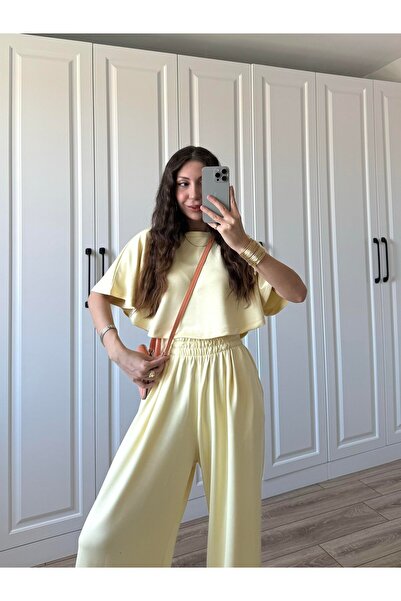 manana fashion Modal Fabric Crop Tshirt Palazzo Pants Tracksuit Set