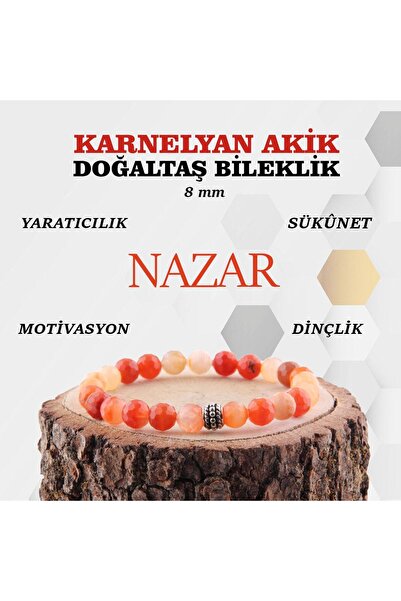 OSMANLI DEĞERLİ TAŞ 8 Mm Certified Natural Stone Faceted Bracelet - Karnelyan...