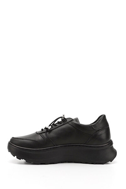 GÖNDERİ(R) Women's Black Rubber Laced Comfort Genuine Leather Sneaker