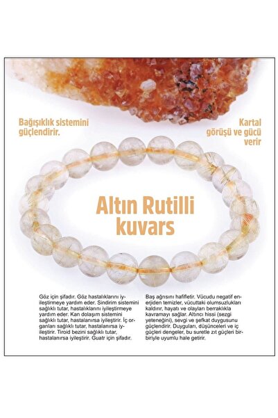 OSMANLI DEĞERLİ TAŞ Sertifikalı Altın Rutilli Kuvars Doğaltaş Bileklik 8 Mm B625