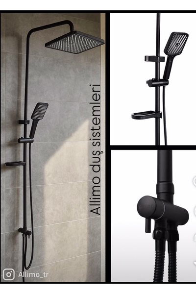 ALLIMO SHOWER SYSTEMS Allimo Prinç Yönlendiricili Siyah Duş Seti