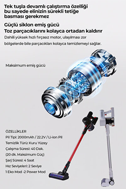 ROBO HIKİNG Serisi Şarjlı Dikey Süpürge Beyaz