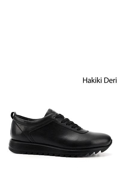 GÖNDERİ(R) Men's Black Genuine Leather Lace-Up Sneakers