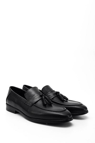 GÖNDERİ(R) Men's Black Tasseled Genuine Leather Loafer Shoes