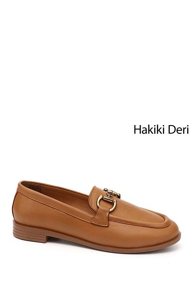 GÖNDERİ(R) Women / Girls Tan Antique Buckle Genuine Leather Loafer Shoes