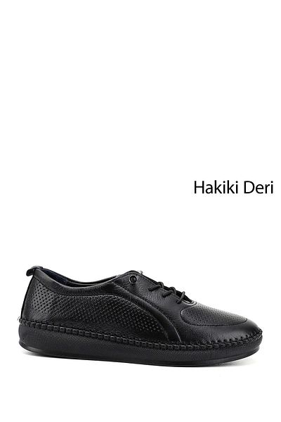GÖNDERİ(R) Women / Girls Black Rubber Laced Genuine Leather Comfort Shoes