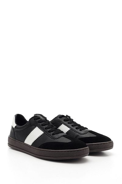 GÖNDERİ(R) Women/Girls Black to White Lace-Up Genuine Leather Sneaker