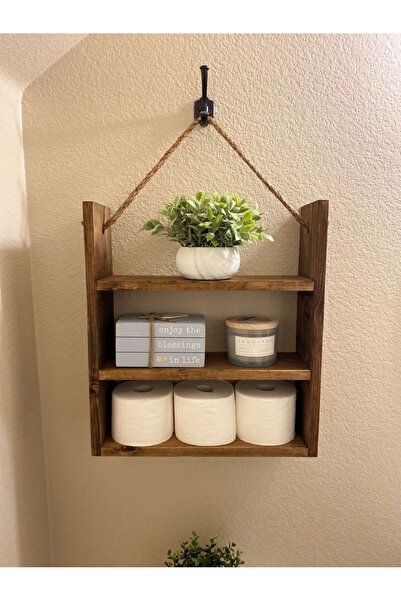 Woodymoda Ahşap Rustik Halatlı Rafı - Askı Raf