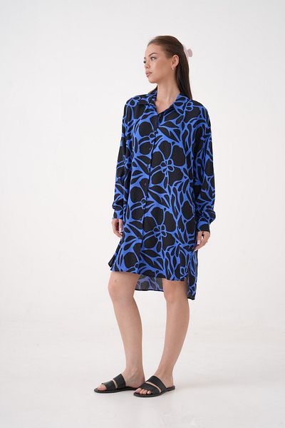 MAMAYAGA Women's Shirt Collar Plus Size Patterned Tunic Oversize Long Sleeve Shirt Dress