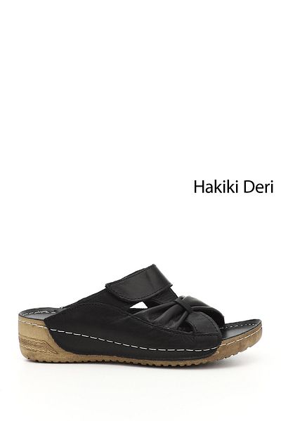 GÖNDERİ(R) Papuci de damă cu talpă cu umplutură din piele naturală Black Heart 42350