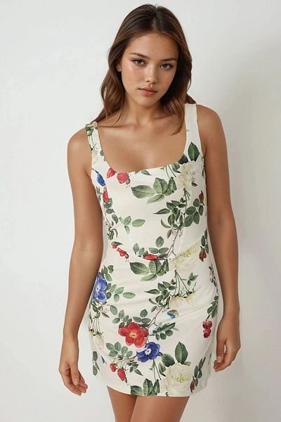 Hiccup Μίνι φόρεμα Bodycon με τετράγωνο γιακά και λουλουδάτο σχέδιο
