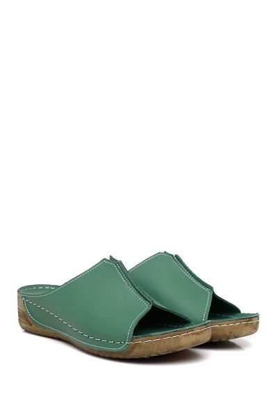 GÖNDERİ(R) Women / Girls Green Wedge Sole Genuine Leather Slippers