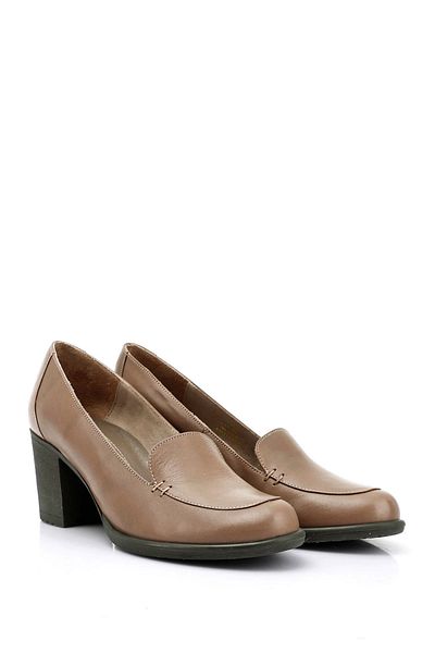 GÖNDERİ(R) Women / Girls Light Mink Medium Thick Heeled Genuine Leather Shoes