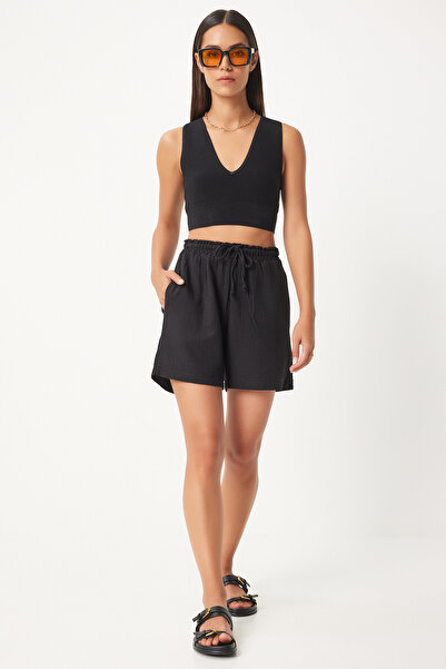 Lovelyİstanbul Black Muslin Shorts - Pocketed, Lmx0011