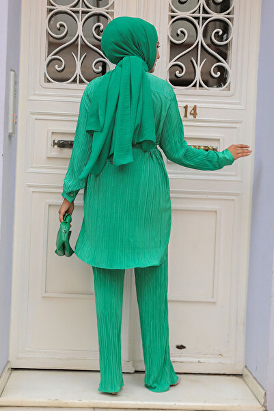 Neva Style Πράσινο πλισέ μουσουλμανικό κοστούμι δύο τεμαχίων - 100044 Υ
