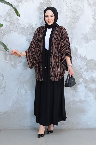 Neva Style Σετ κιμονό με μοτίβο Camel Hijab με διπλή φούστα 12891C