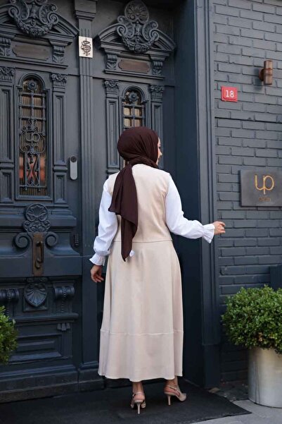 N.S NEVA STYLE Beige Hijab Skirt Double Suit 75471Bej