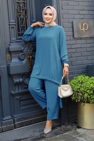 Neva Style Indigo Blue Hijab - 65876IM Σετ δύο τεμαχίων