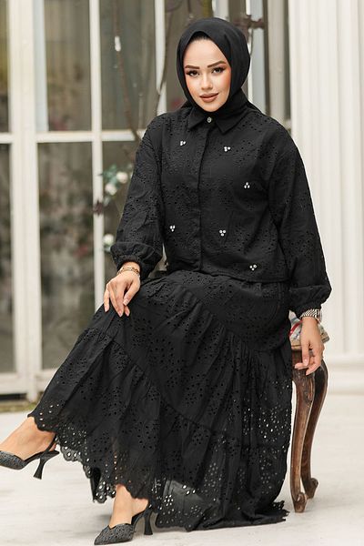 Neva Style Διπλό Σετ με Κορδόνι Μαύρη Φούστα Hijab 14271S