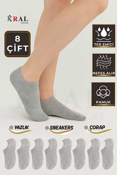 KRAL SOCKS 8 Pieces - 8 Pairs of Cotton Anti-Sweat Summer Invisible Socks Set for Women and Men