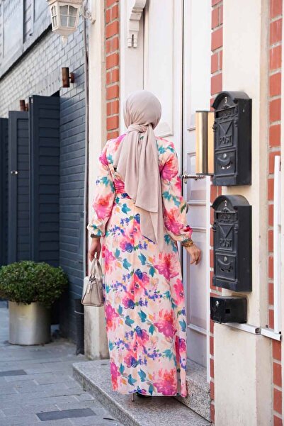 Neva Style Floral Patterned Fuchsia Hijab Dress 27993F