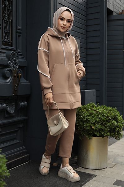 Neva Style Μινκ Hijab Διπλό Σετ με φερμουάρ - 12621V