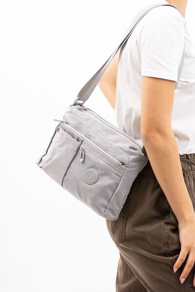 Sanmorris Women's Multi-Compartment Waterproof Parachute Fabric Light Gray Color Adjustable Crossbody Shoulder Bag