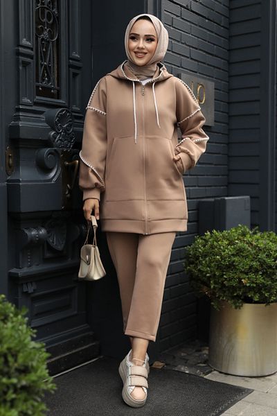 Neva Style Μινκ Hijab Διπλό Σετ με φερμουάρ - 12621V