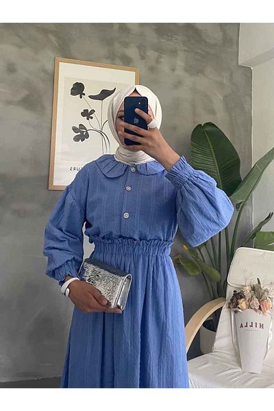 Neva Style Baby Collar Blue Hijab Φούστα Διπλό Σετ 30004M