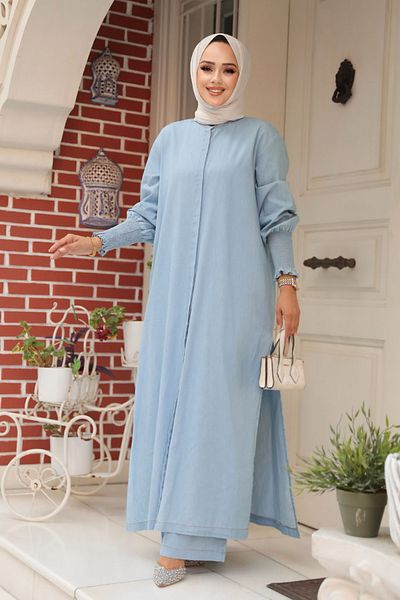 Neva Style بدلة جينز مزدوجة باللون الأزرق - زر مخفي، 19022M